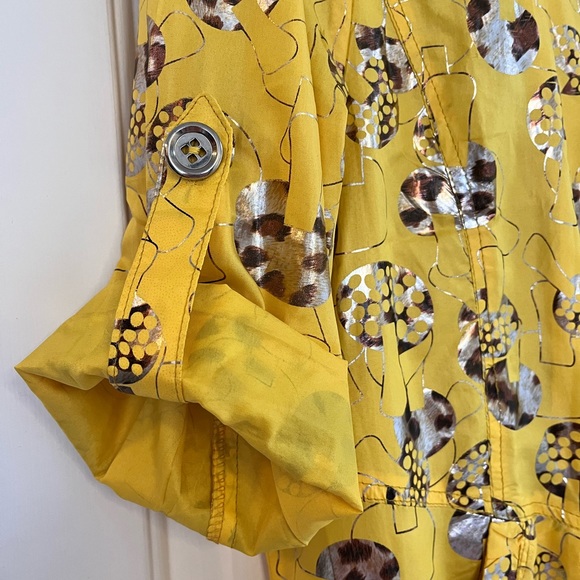 VINTAGE Goldleed Metallic Gold Yellow Mushroom Print Windbreaker Size 42 - Picture 3 of 16